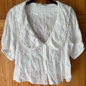White Women's Cropped Top with Peter Pan Collar